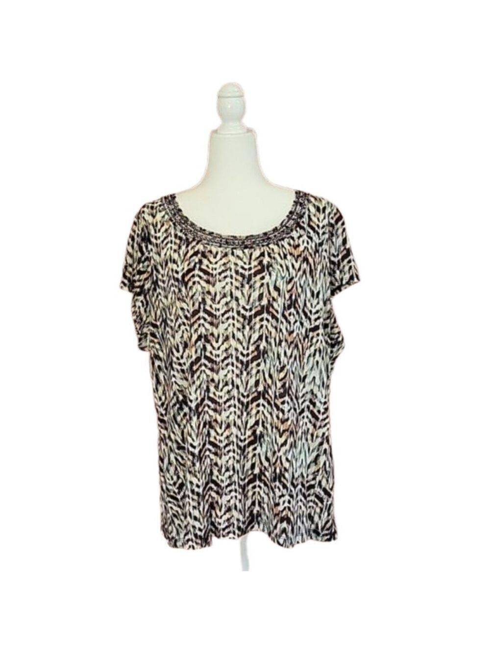 Liz Claiborne Watercolor Print Embellished Crewneck Top Size 3X EUC